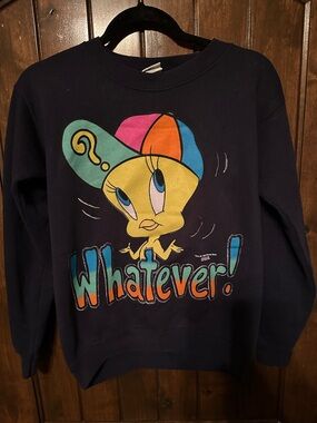 Vintage RARE 1996 Warner Bros. Navy Tweety 'Whatever!' Graphic Sweatshirt